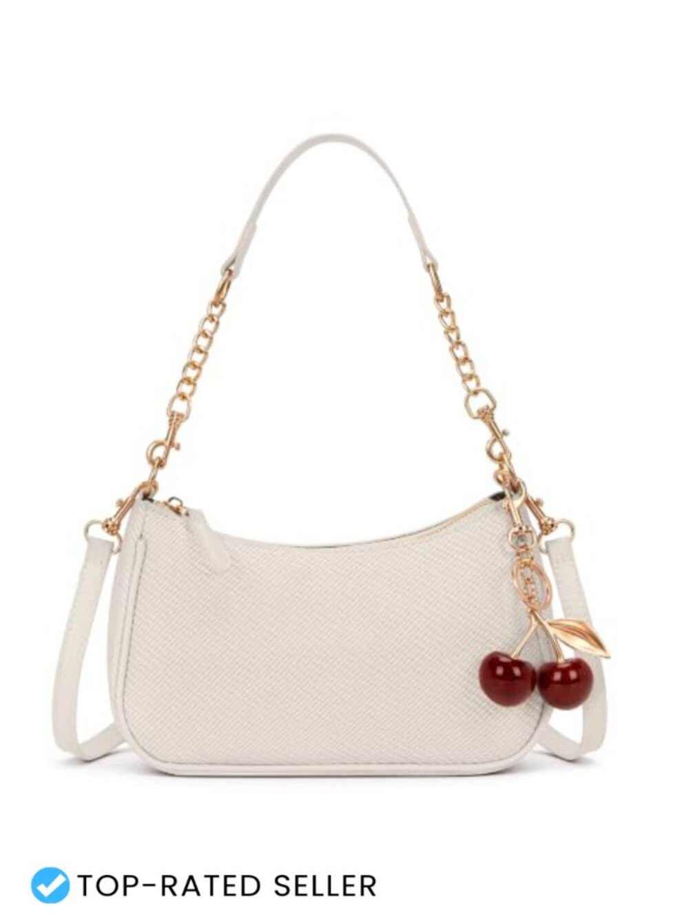 PU Leather Small Shoulder Bag Y2K Cute Purse Cherry Pendant Trendy Handbag
